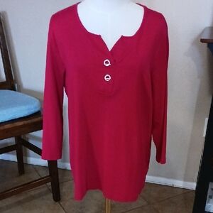Karen Scott Red Long Sleeve Top with Button Accents